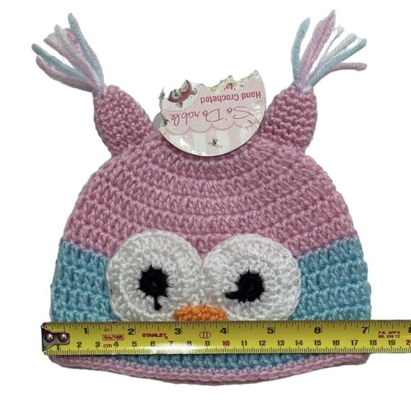 SO DORABLE Hand Crocheted Owl Bird Baby Winter Hat 0-6 Mos. Multi Beanie Boggan - Picture 10 of 12